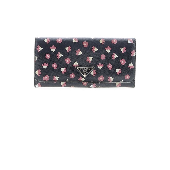 Prada Women's Floral Saffiano leather Black Wallet - Picture 1 of 9